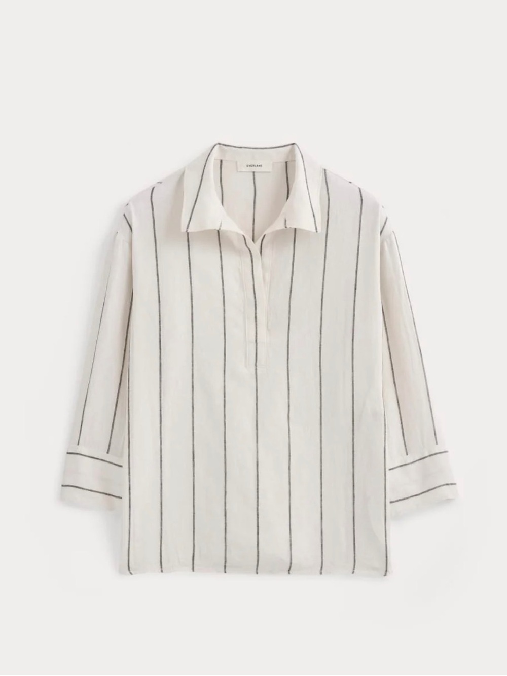 Women’s Striped Long-Sleeve Popover Shirt in Linen